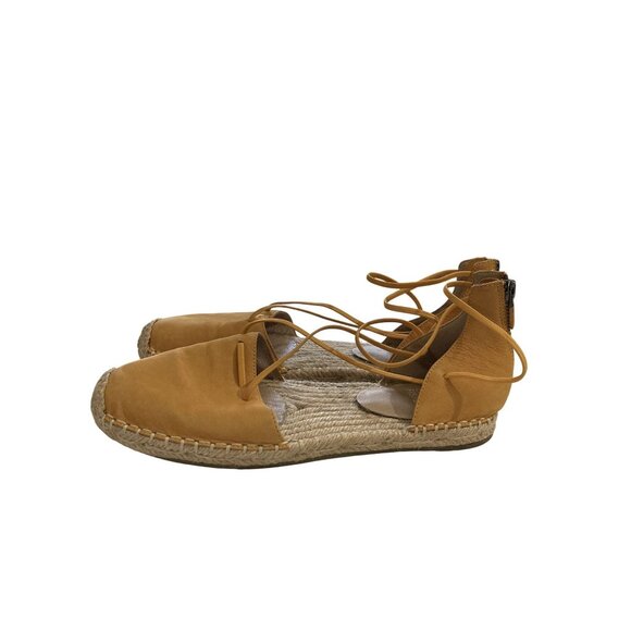 Eileen Fisher Women's Size 7 Tan Leather Espadrille Flats Back Zipper Closure - Picture 2 of 7